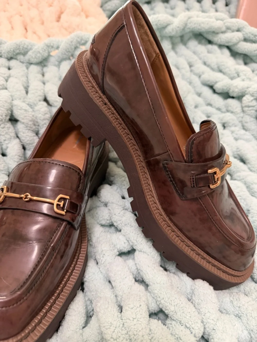 Sam Edelman Brown Patent Leather Lug Sole Loafers - Picture 17 of 17